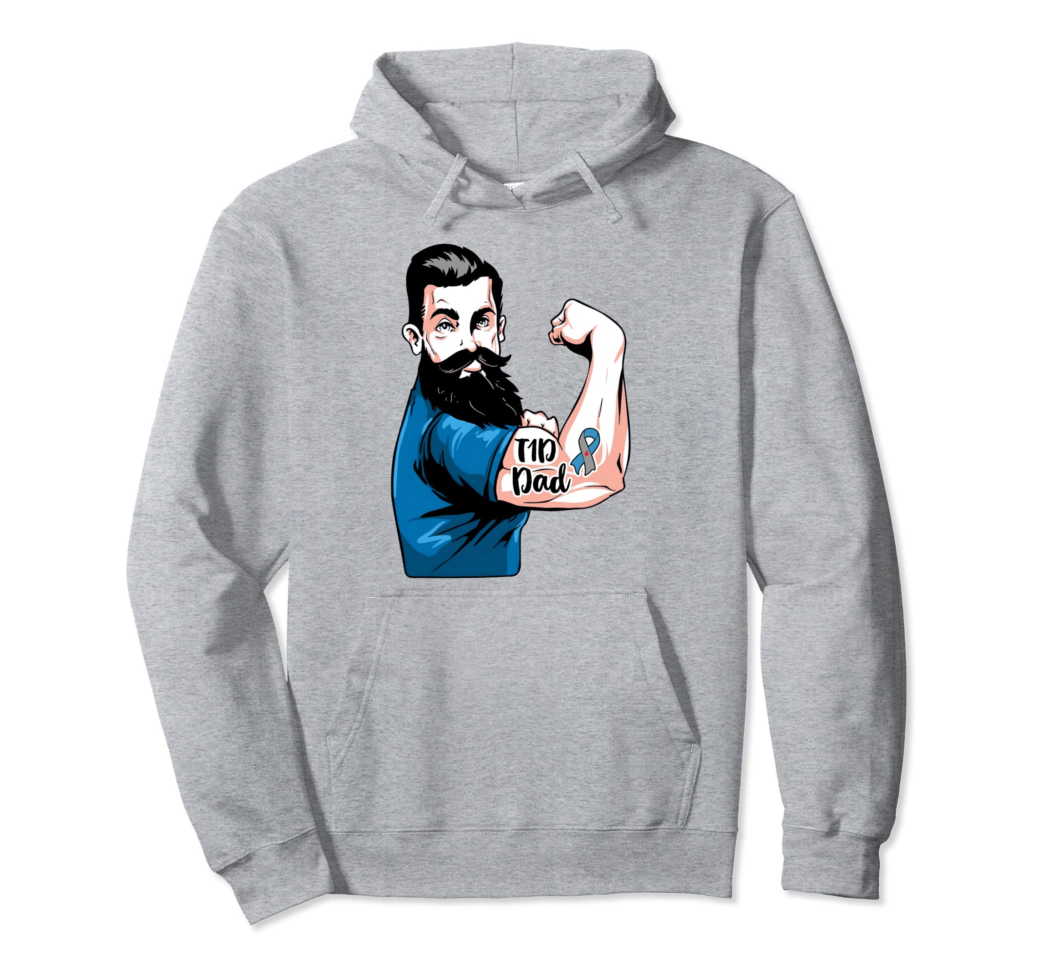 Bearded T1D Dad Type 1 Diabetes Hoodie - Custom Art Print Men Women - T-Shirt, Sweatshirt, Hoodie