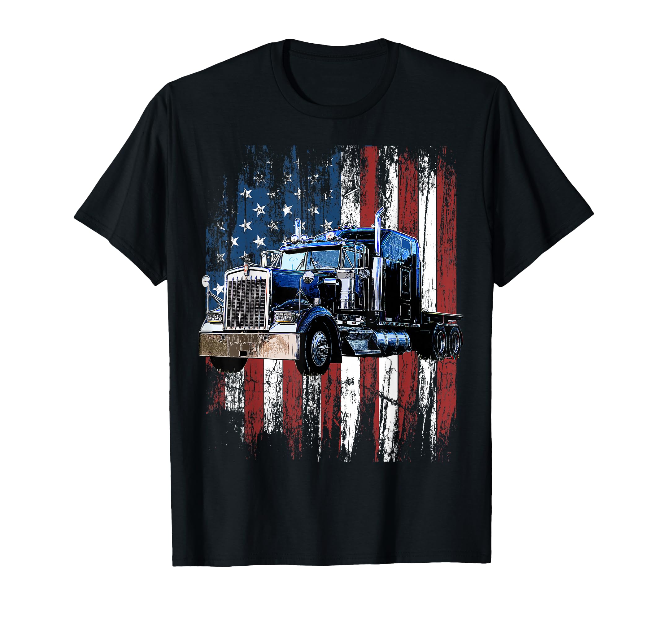Trucker American Flag Truck Driver Truck T-Shirt - Graphic Print Men Women - T-Shirt, Sweatshirt, Hoodie