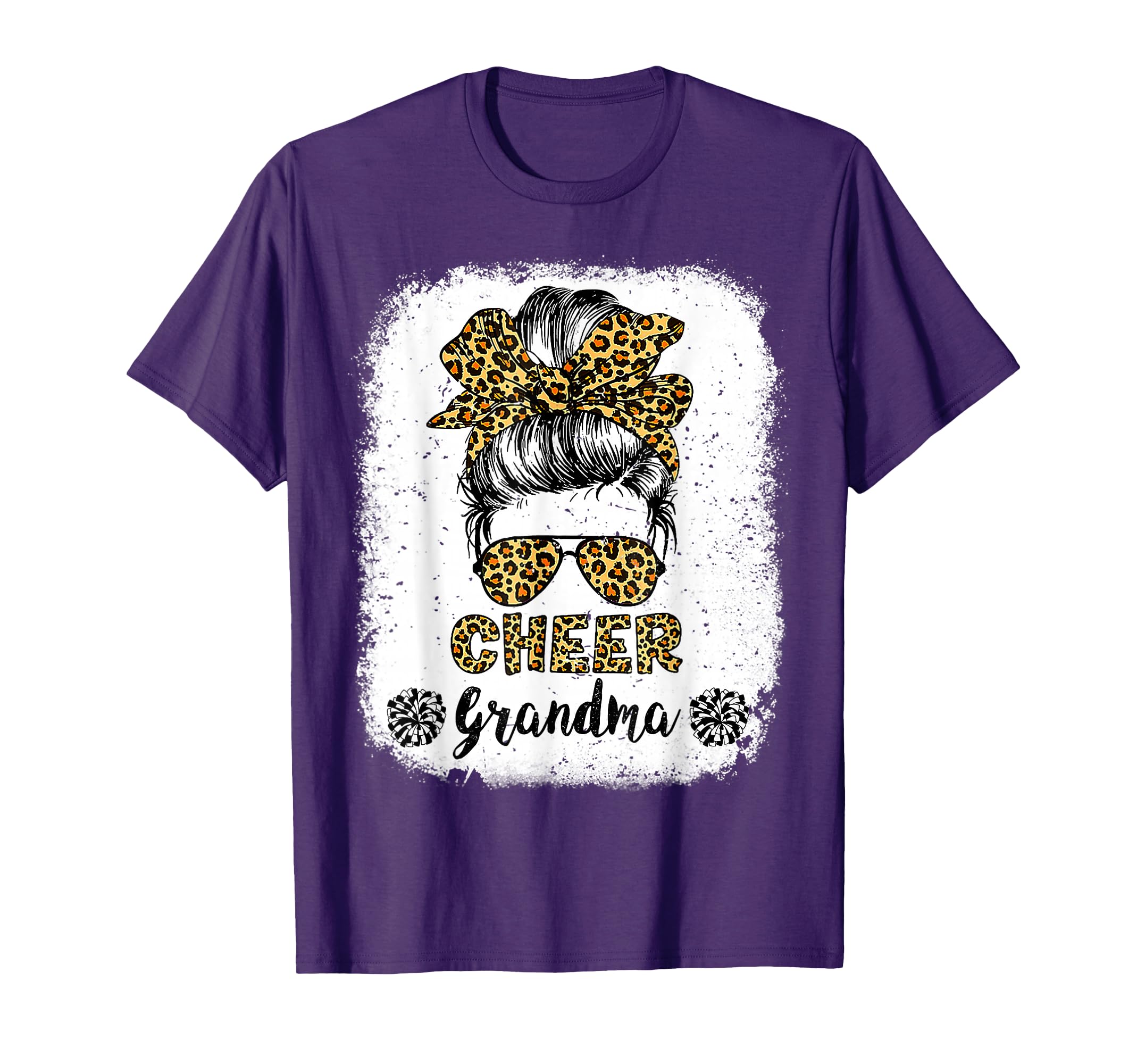 Cheer Grandma Leopard Messy Bun T-Shirt - Novelty Apparel Men Women - T-Shirt, Sweatshirt, Hoodie