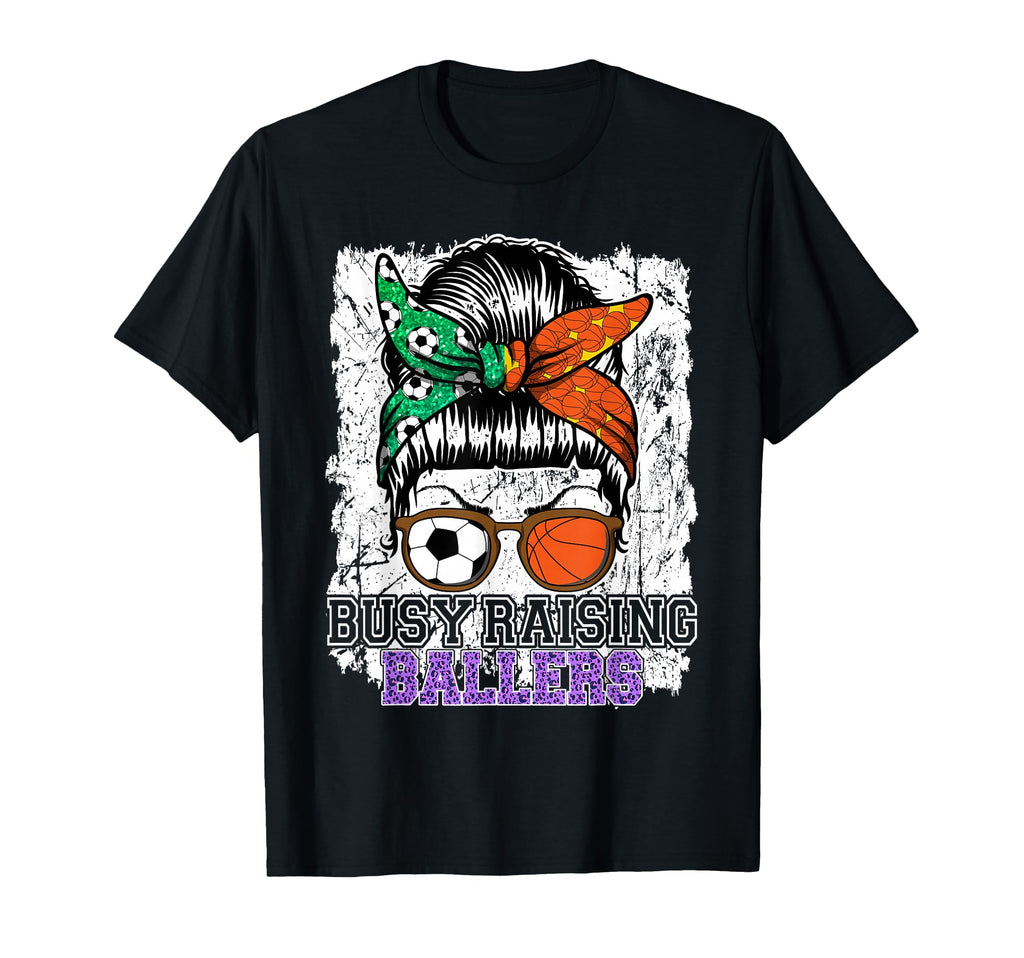 Busy Raising Ballers Messy Bun T-Shirt - Minimalist Print for Adults - T-Shirt, Sweatshirt, Hoodie
