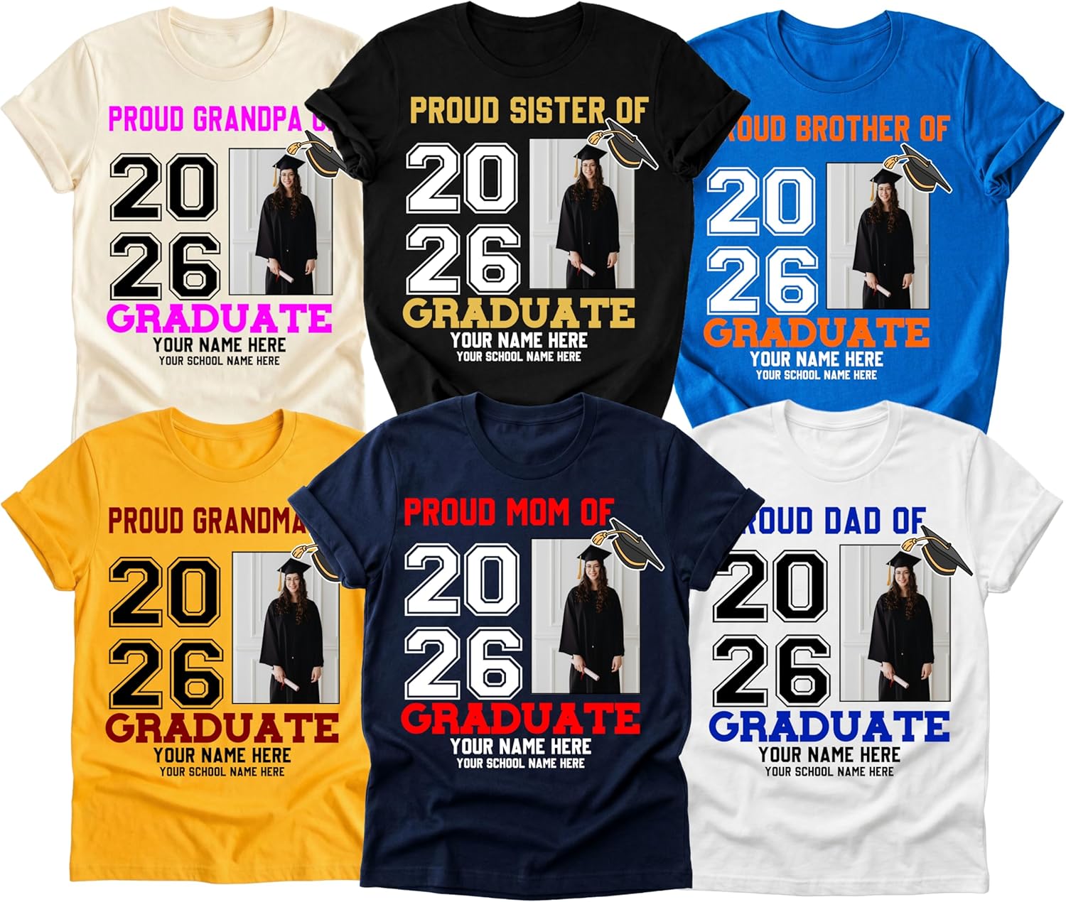 Custom 2026 Graduate Photo Personalized Name School, - Adult & Kids T-Shirts, Sweatshirts & Hoodies apparel design preview 1