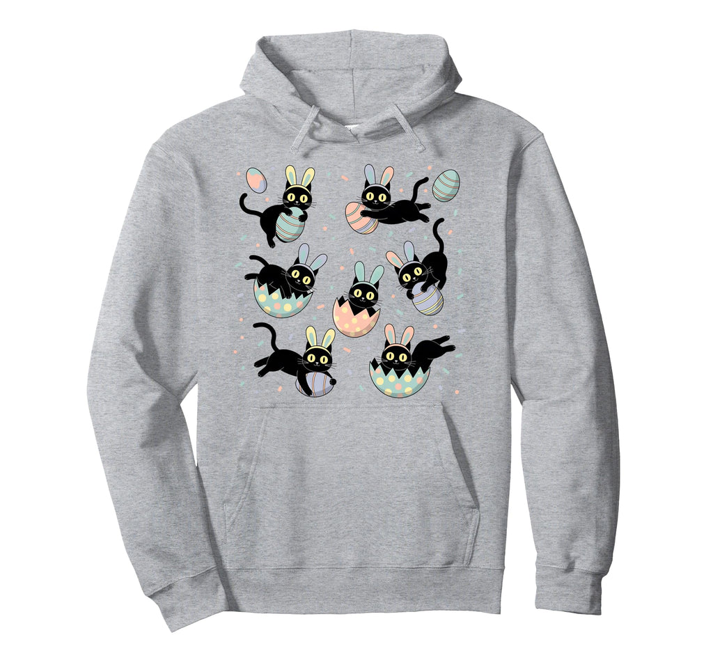 Black Cat Bunny Eggs Happy Easter Day Hoodie - Streetwear Style for Adults - T-Shirt, Sweatshirt, Hoodie