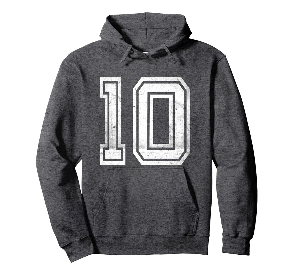 Distressed Number 10 Number Hoodie - Casual Everyday Wear for Adults - T-Shirt, Sweatshirt, Hoodie