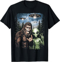 Bigfoot Alien Selfie Rock On Peace Sign Funny UFO - Adult & Kids T-Shirts, Sweatshirts & Hoodies apparel design preview 1