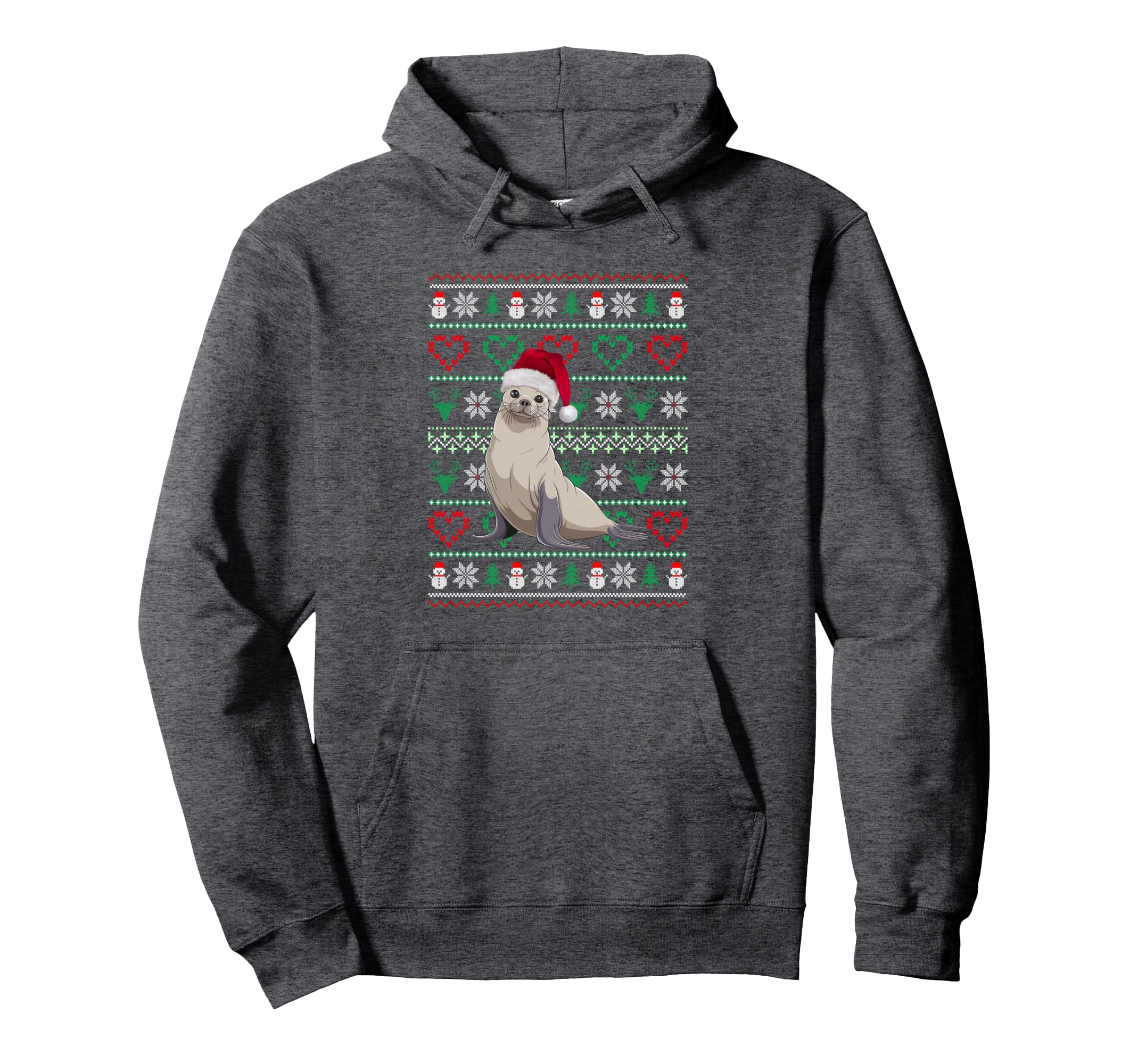 Ugly Seal Wearing Santa Hat Pajama Hoodie - Custom Art Print Men Women - T-Shirt, Sweatshirt, Hoodie