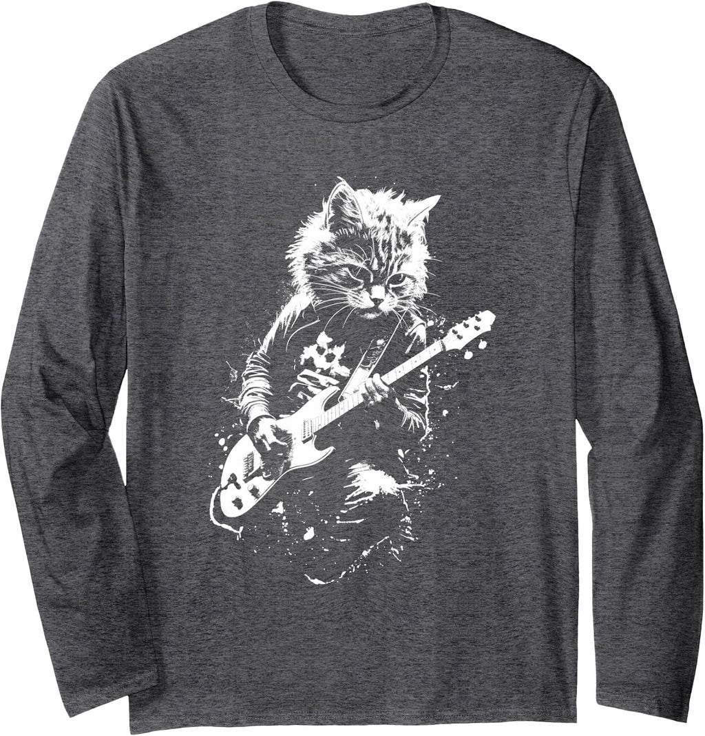 Distressed Cat Playing Guitar Punk Rock Roll Vintage - Adult & Kids T-Shirts, Sweatshirts & Hoodies apparel design preview 1