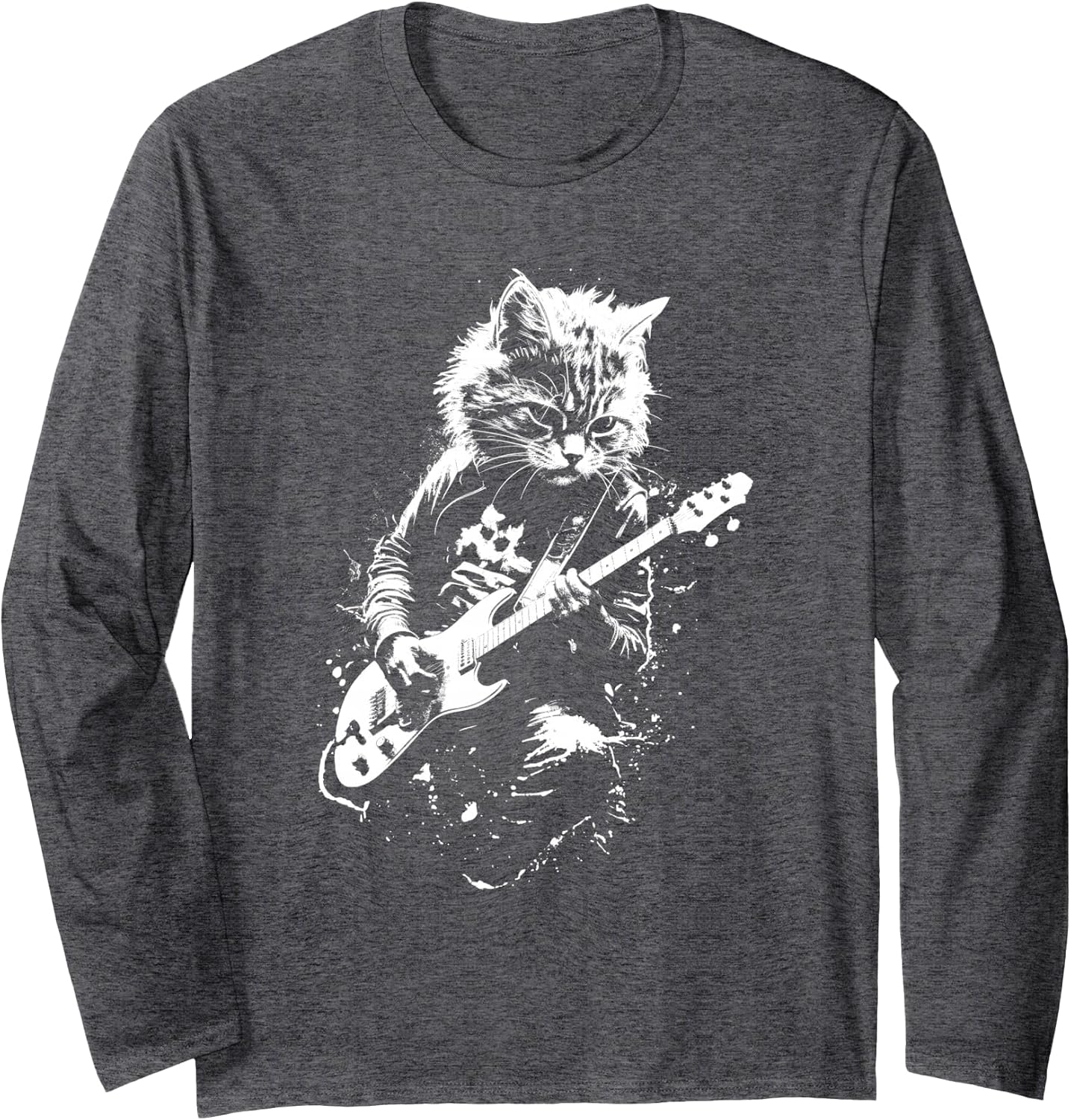Distressed Cat Playing Guitar Punk Rock Roll Vintage - Adult & Kids T-Shirts, Sweatshirts & Hoodies apparel design preview 1