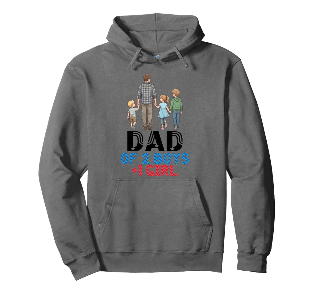 Dad Two Father Sons Daughter Walking Hoodie - Minimalist Print for Adults - T-Shirt, Sweatshirt, Hoodie