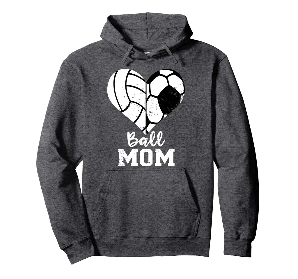 Ball Mom Heart Funny Soccer Volleyball Hoodie - Fun Novelty Design Unisex - T-Shirt, Sweatshirt, Hoodie