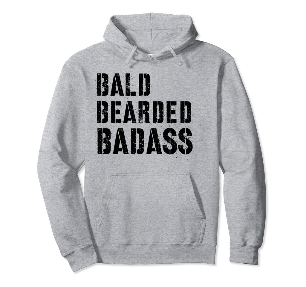 Dark Letters Bald Bearded Badass Dad Hoodie - Trendy Graphic Men Women - T-Shirt, Sweatshirt, Hoodie