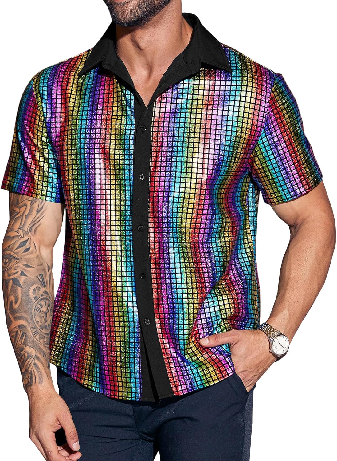 Mens Disco 70s Short Sleeve Button Down Vintage - Adult & Kids T-Shirts, Sweatshirts & Hoodies apparel design preview 1