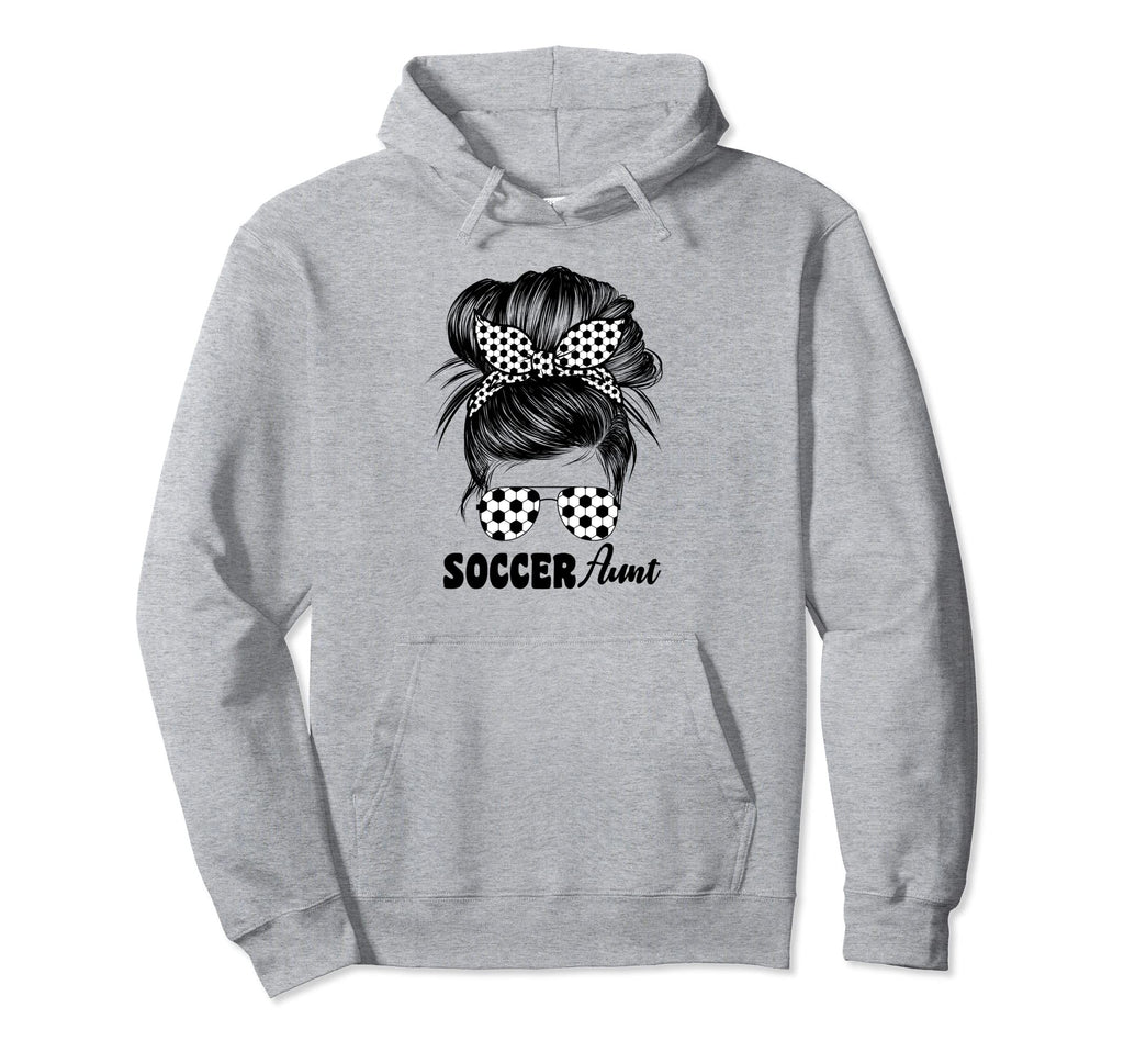 Soccer Aunt Auntie Messy Bun Cheer Hoodie - Graphic Print for Adults - T-Shirt, Sweatshirt, Hoodie