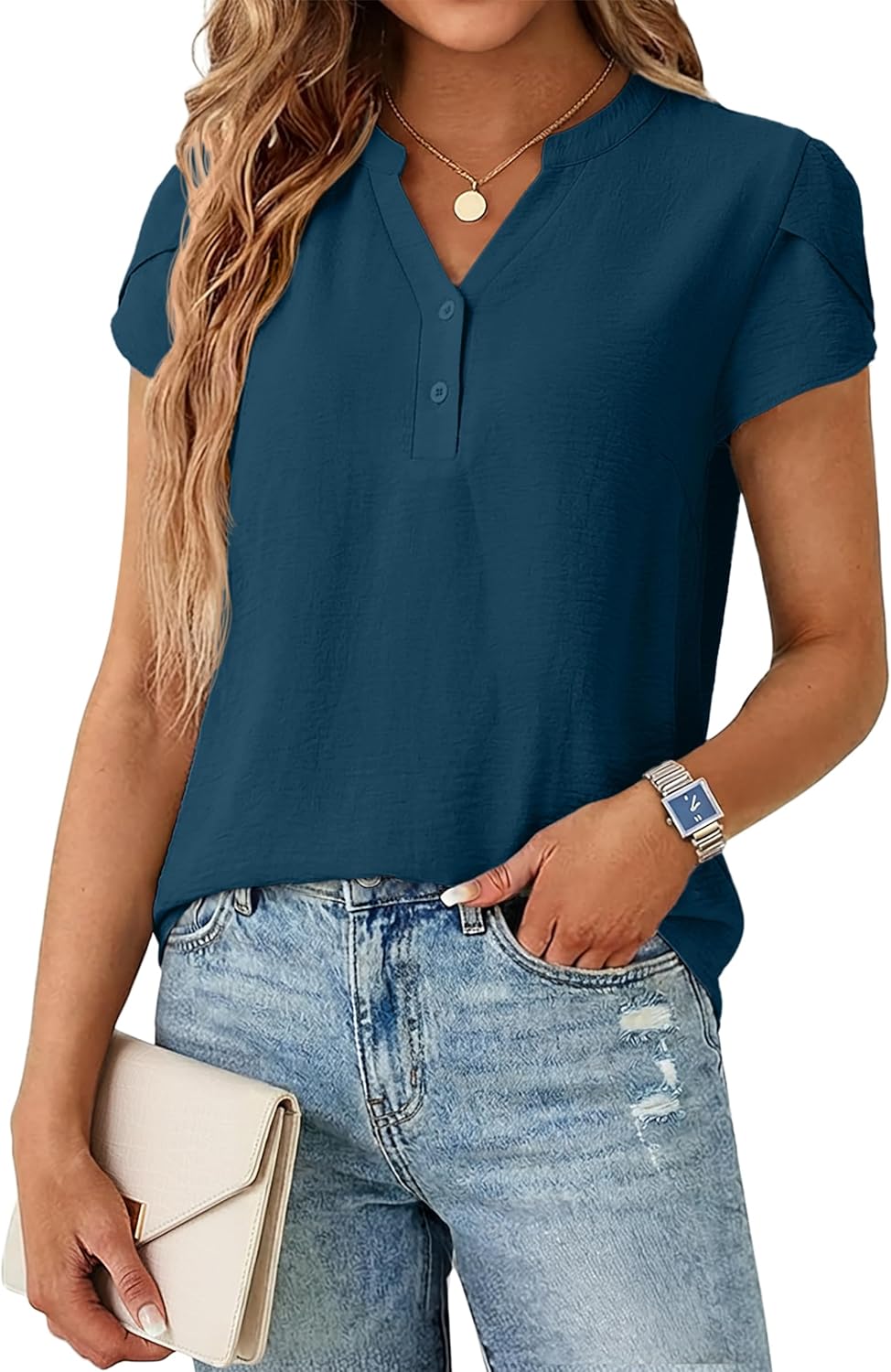 Womens Dressy Casual Henley Tops Summer V Neck - Adult & Kids T-Shirts, Sweatshirts & Hoodies apparel design preview 1