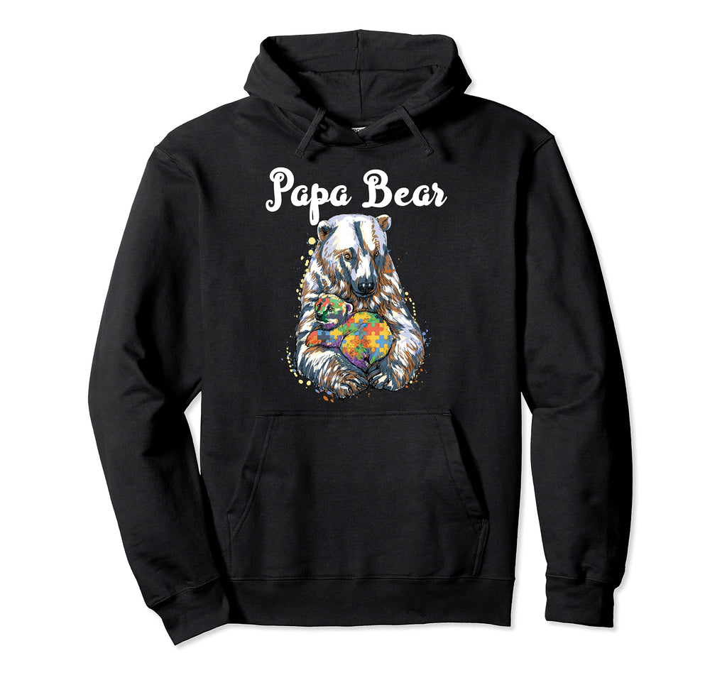 Papa Autism Bear Ribbon Puzzle Hoodie - Casual Everyday Wear Men Women - T-Shirt, Sweatshirt, Hoodie