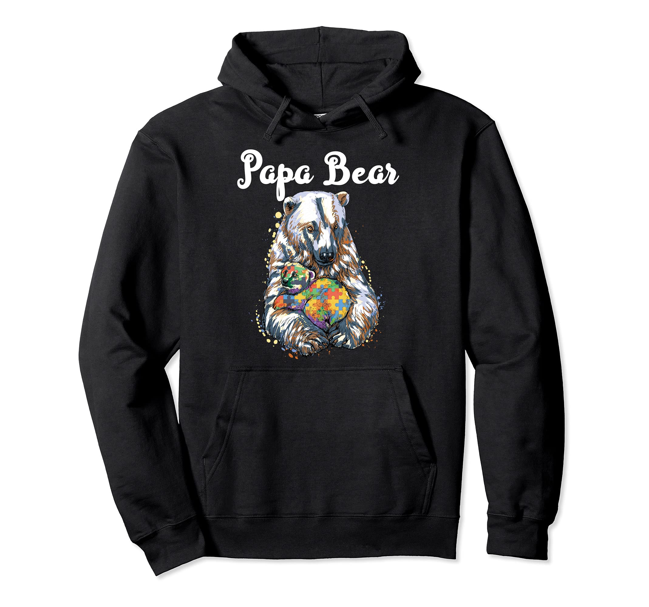 Papa Autism Bear Ribbon Puzzle Hoodie - Casual Everyday Wear Men Women - T-Shirt, Sweatshirt, Hoodie