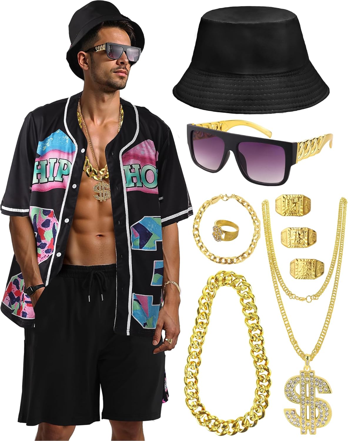 80s 90s Outfit for Men, Hip Hop Costume Button Up - Adult & Kids T-Shirts, Sweatshirts & Hoodies apparel design preview 1