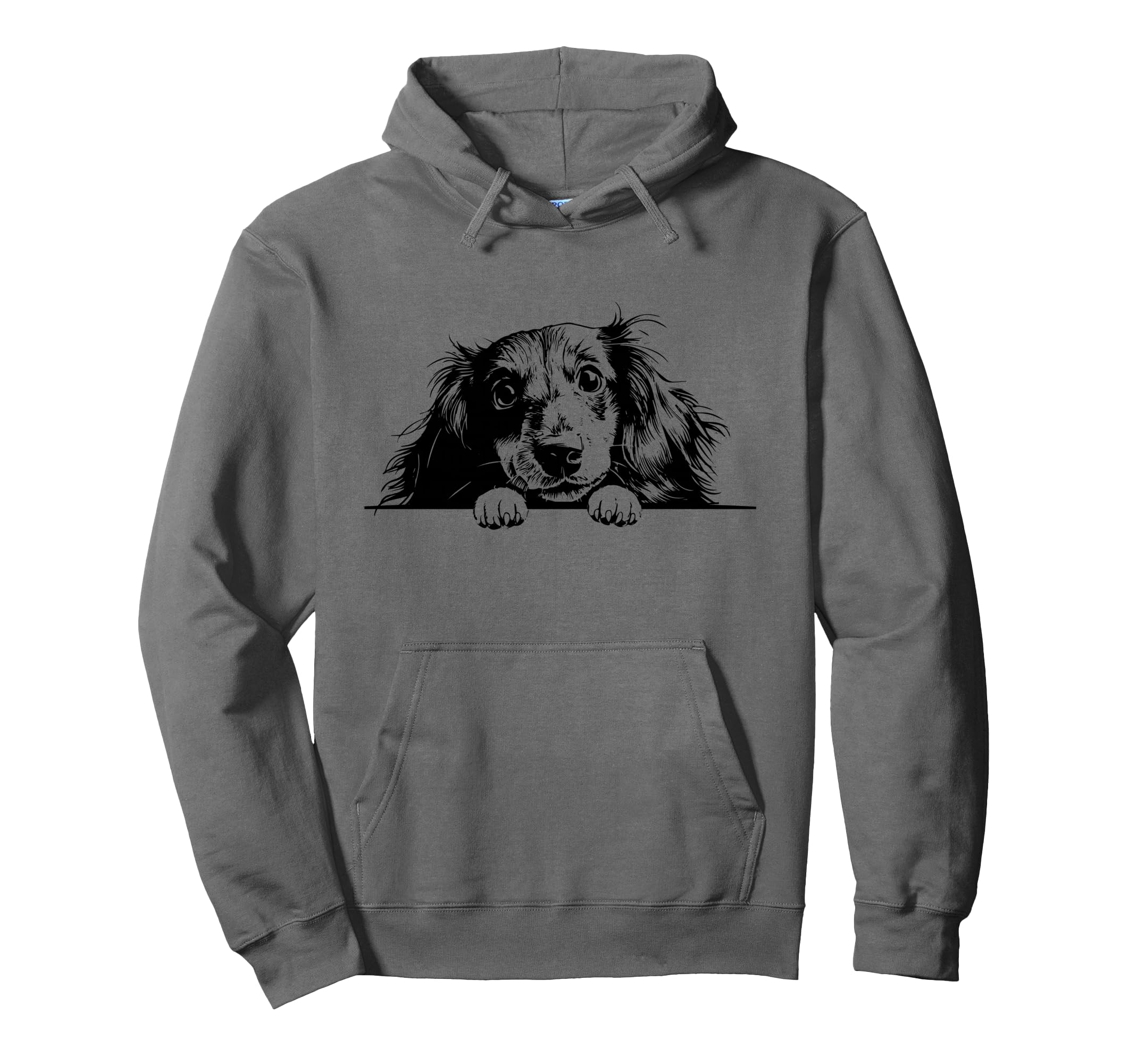 Logo Black Long Haired Dachshund Dog Hoodie - Custom Art Print for Adults - T-Shirt, Sweatshirt, Hoodie