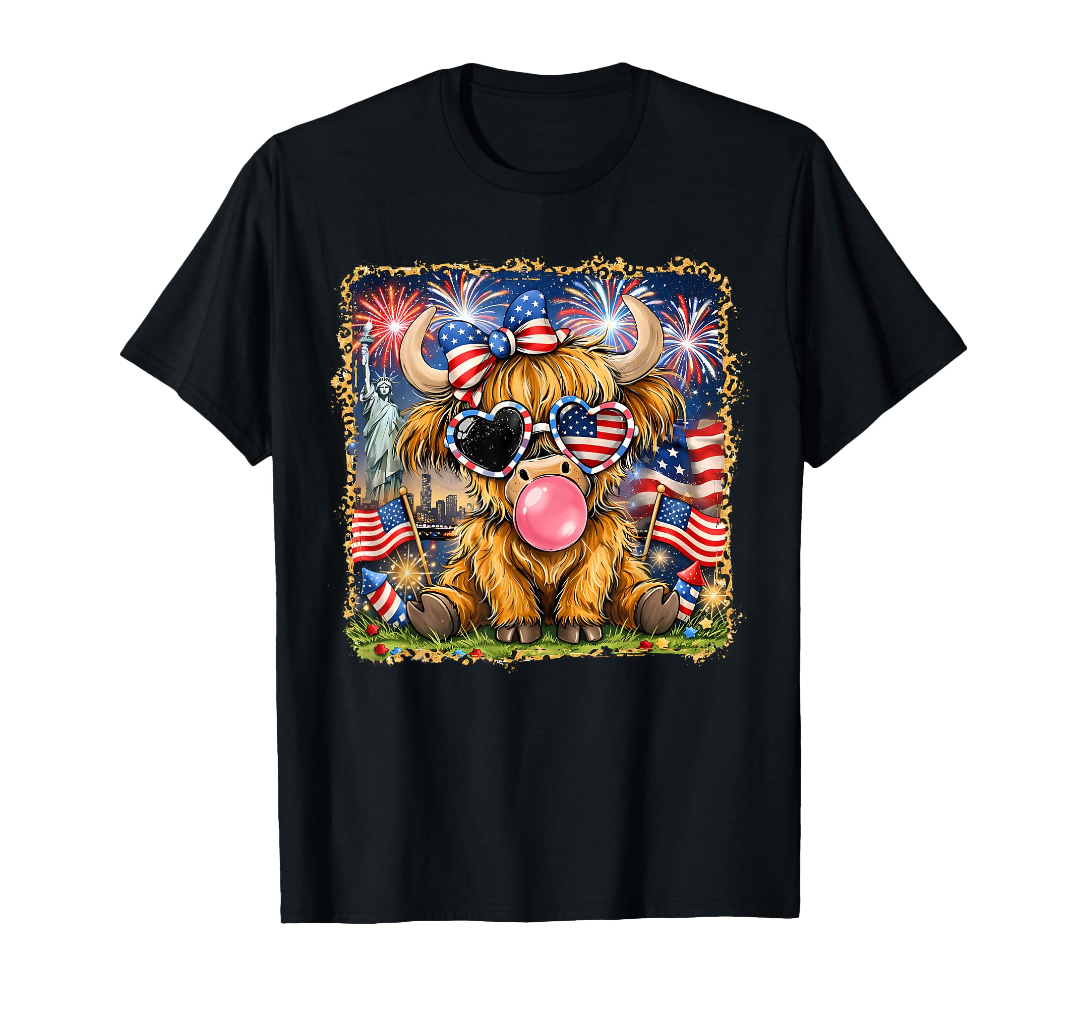 Highland Cow 4Th July America Cow T-Shirt - Novelty Apparel for Adults - T-Shirt, Sweatshirt, Hoodie