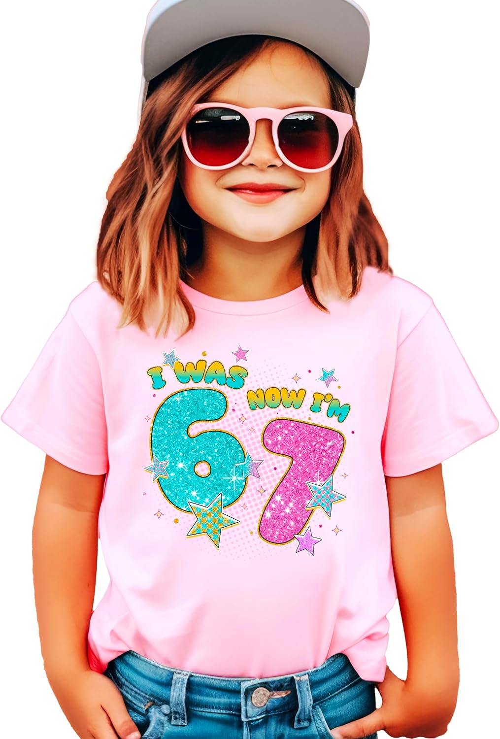 Ink-Printed Glitter I was 6 Now I'm 7 Birthday for - Adult & Kids T-Shirts, Sweatshirts & Hoodies apparel design preview 1
