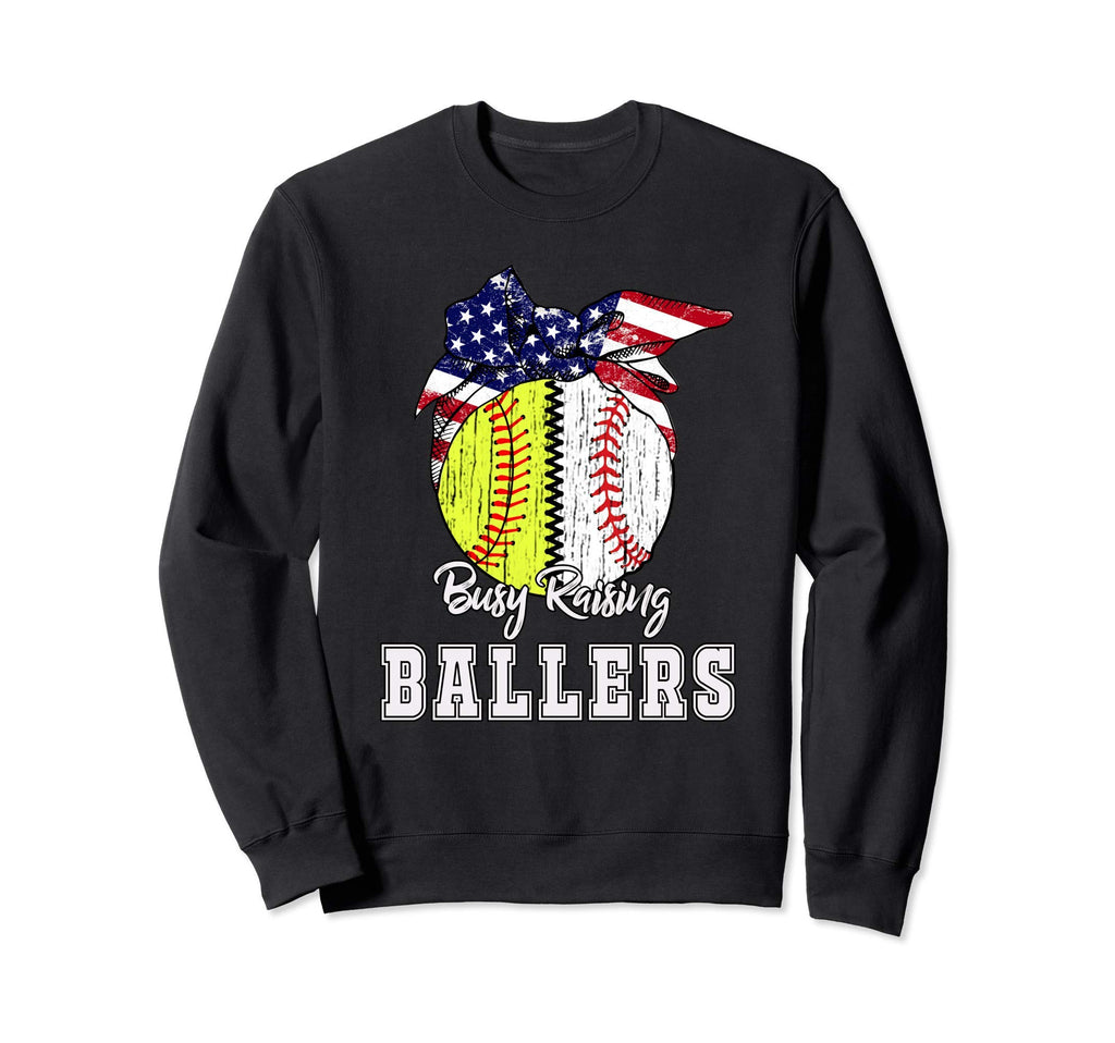 Busy Raising Ballers Softball Sweatshirt - Novelty Apparel for Adults - T-Shirt, Sweatshirt, Hoodie