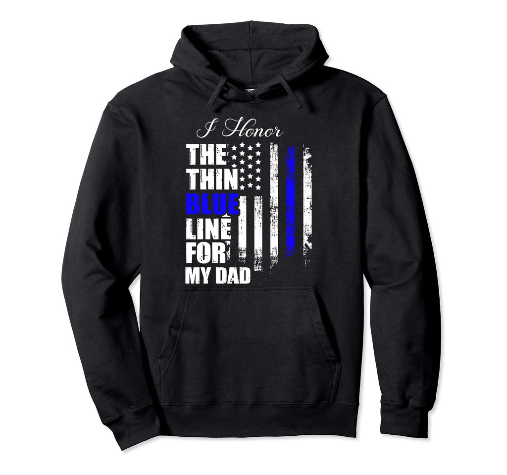 Thin Blue Line Police Flag Back Hoodie - Casual Everyday Wear Men Women - T-Shirt, Sweatshirt, Hoodie