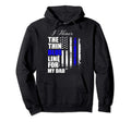 Thin Blue Line Police Flag Back Hoodie - Casual Everyday Wear Men Women - T-Shirt, Sweatshirt, Hoodie