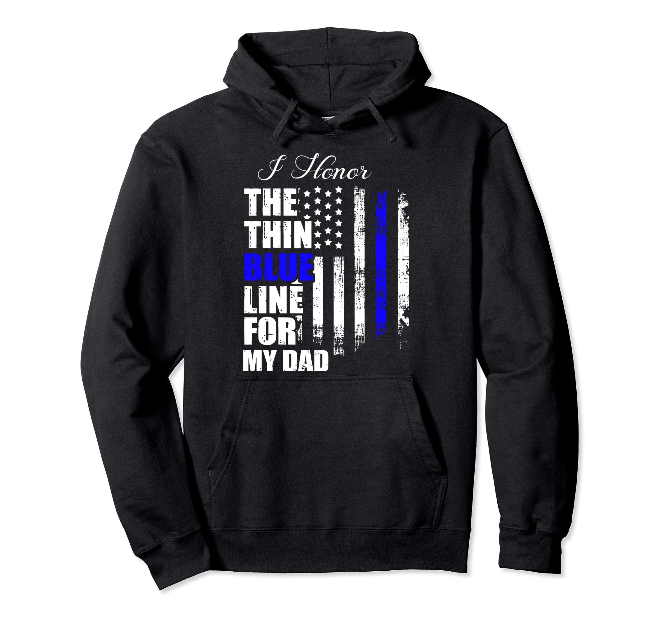 Thin Blue Line Police Flag Back Hoodie - Casual Everyday Wear Men Women - T-Shirt, Sweatshirt, Hoodie