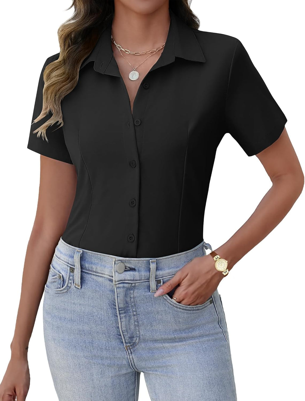 Women's Button Down Short Sleeve Dress Basic Business - Adult & Kids T-Shirts, Sweatshirts & Hoodies apparel design preview 1