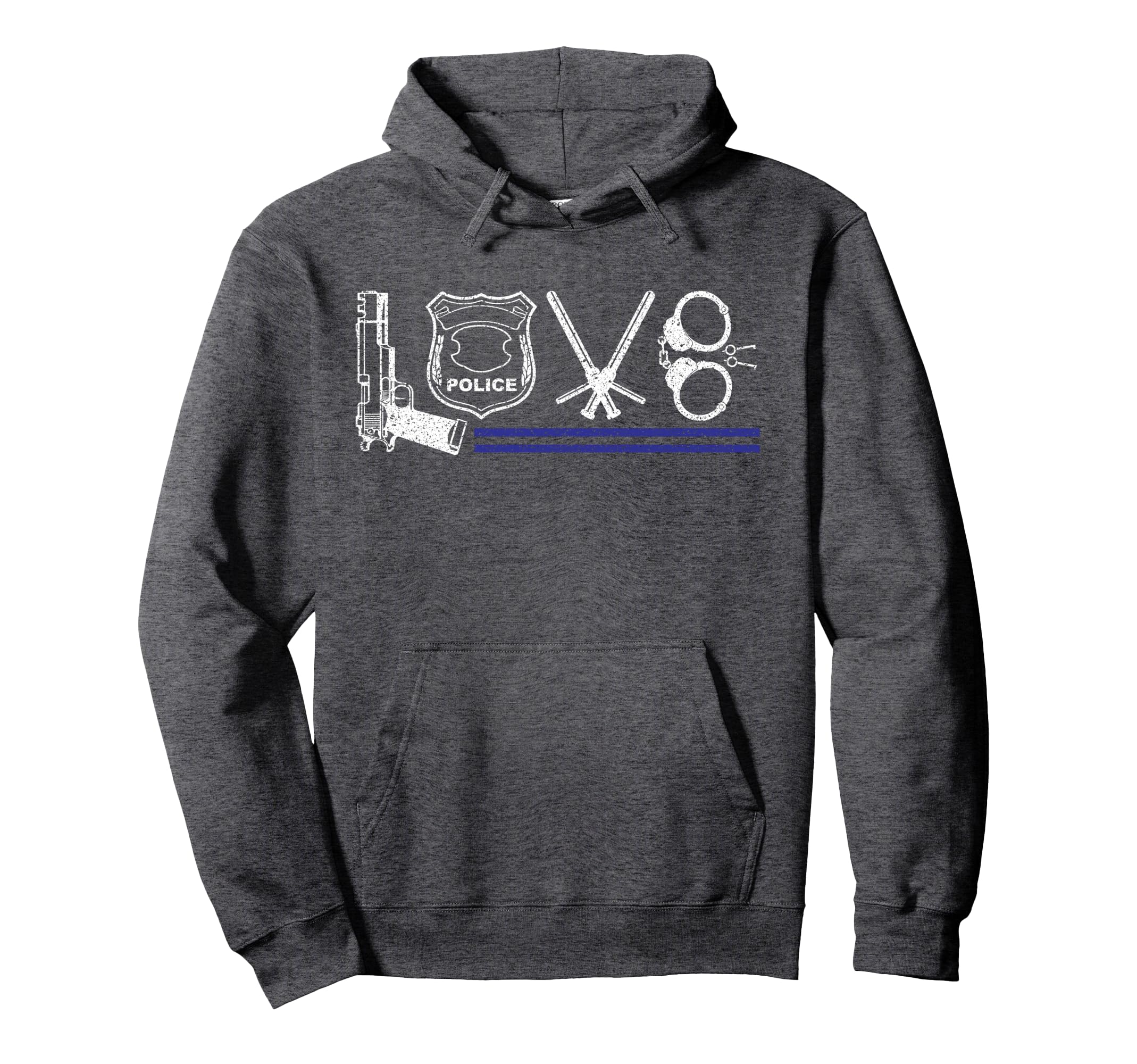 Police And Law Enforcement Love Blue Line Hoodie - Graphic Print for Adults - T-Shirt, Sweatshirt, Hoodie