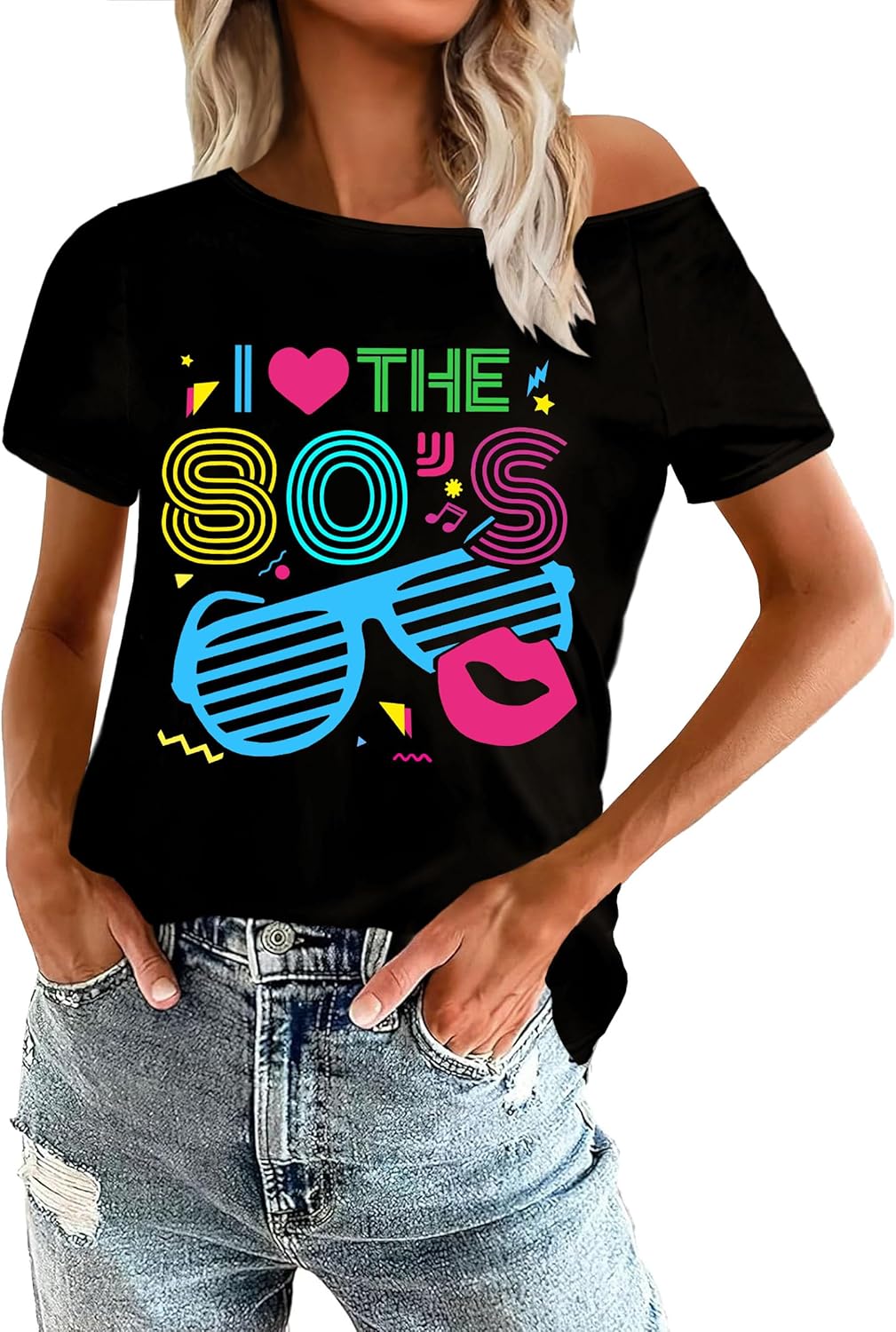 80s for Women Retro Off The Shoulder Top Disco 90s - Adult & Kids T-Shirts, Sweatshirts & Hoodies apparel design preview 1