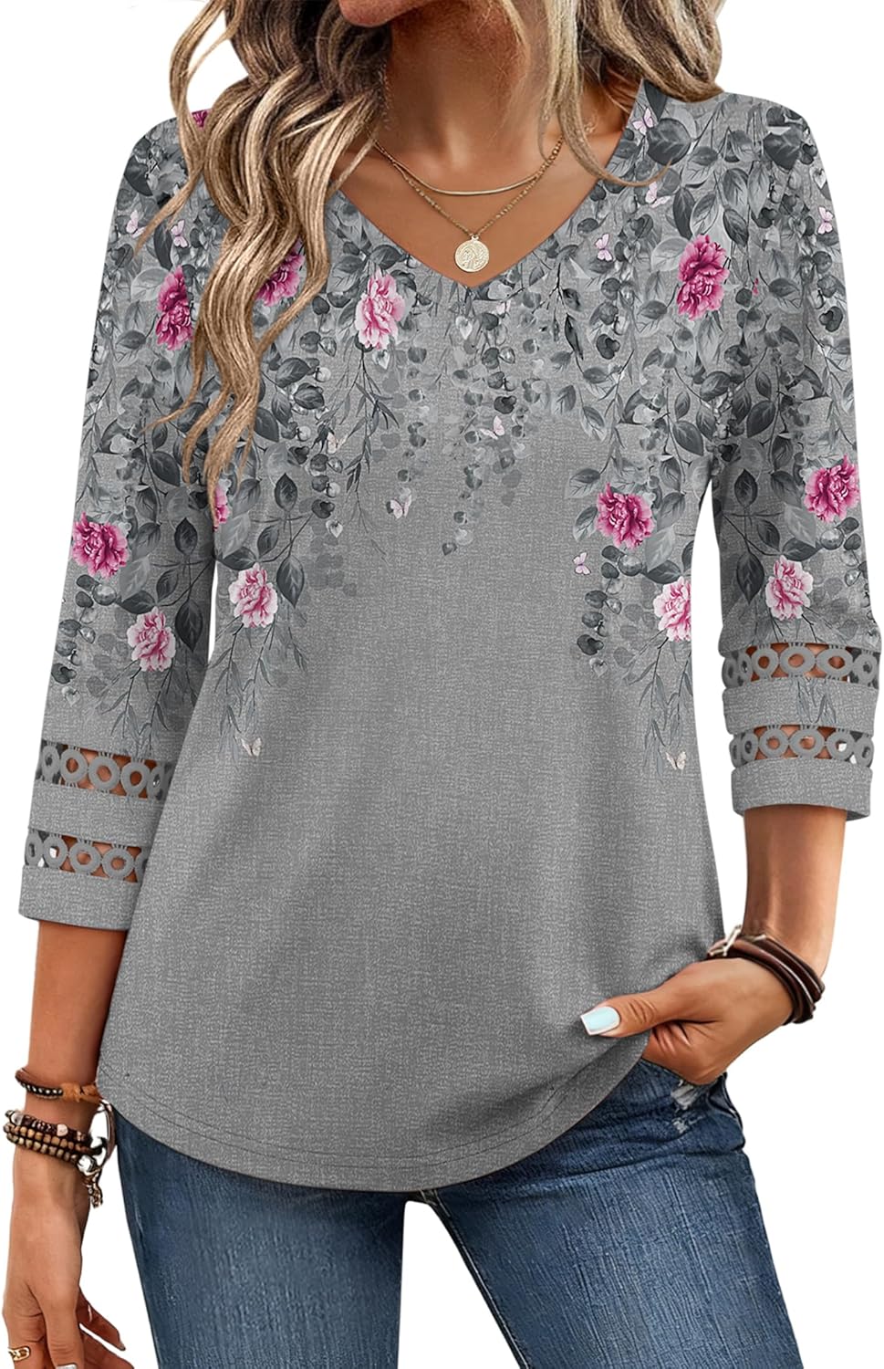 3/4 Length Sleeve Womens Tops V Neck Dressy Casual - Adult & Kids T-Shirts, Sweatshirts & Hoodies apparel design preview 1