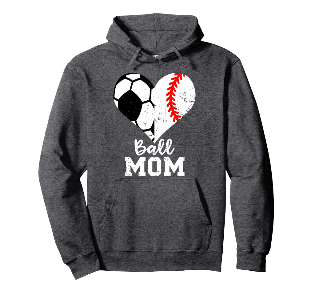 Ball Mom Heart Funny Baseball Soccer Hoodie - Novelty Apparel for Adults - T-Shirt, Sweatshirt, Hoodie