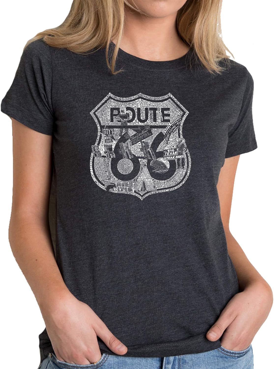 Women's Premium Blend Word Art Stops Along Route 66 - Adult & Kids T-Shirts, Sweatshirts & Hoodies apparel design preview 1