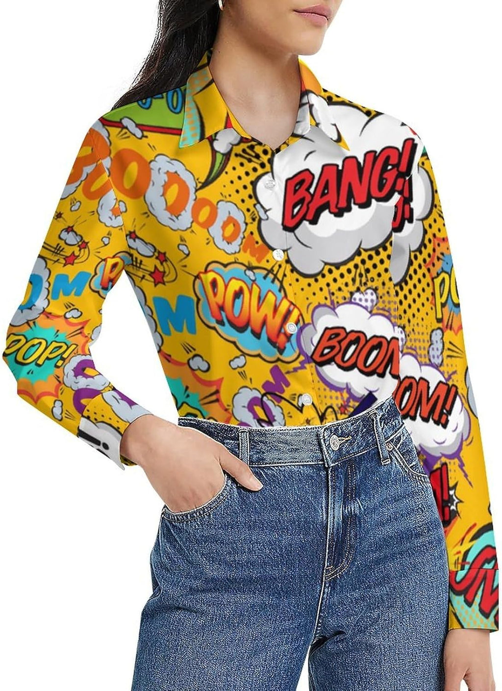 Lady Button Down Lining Comic Book Pop Art Explosions - Adult & Kids T-Shirts, Sweatshirts & Hoodies apparel design preview 1