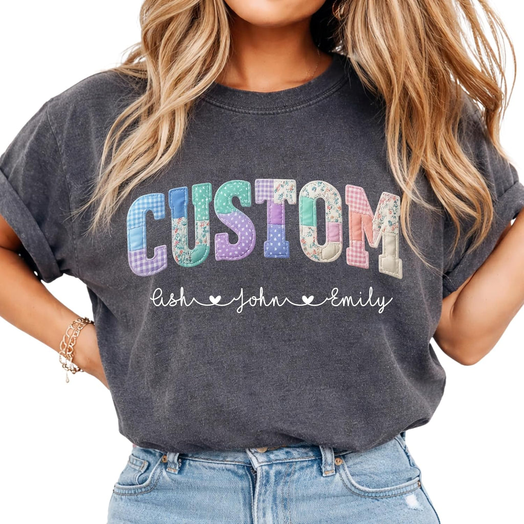 Personalized Mama Grandma Aunt Faux Patchwork with - Adult & Kids T-Shirts, Sweatshirts & Hoodies apparel design preview 1