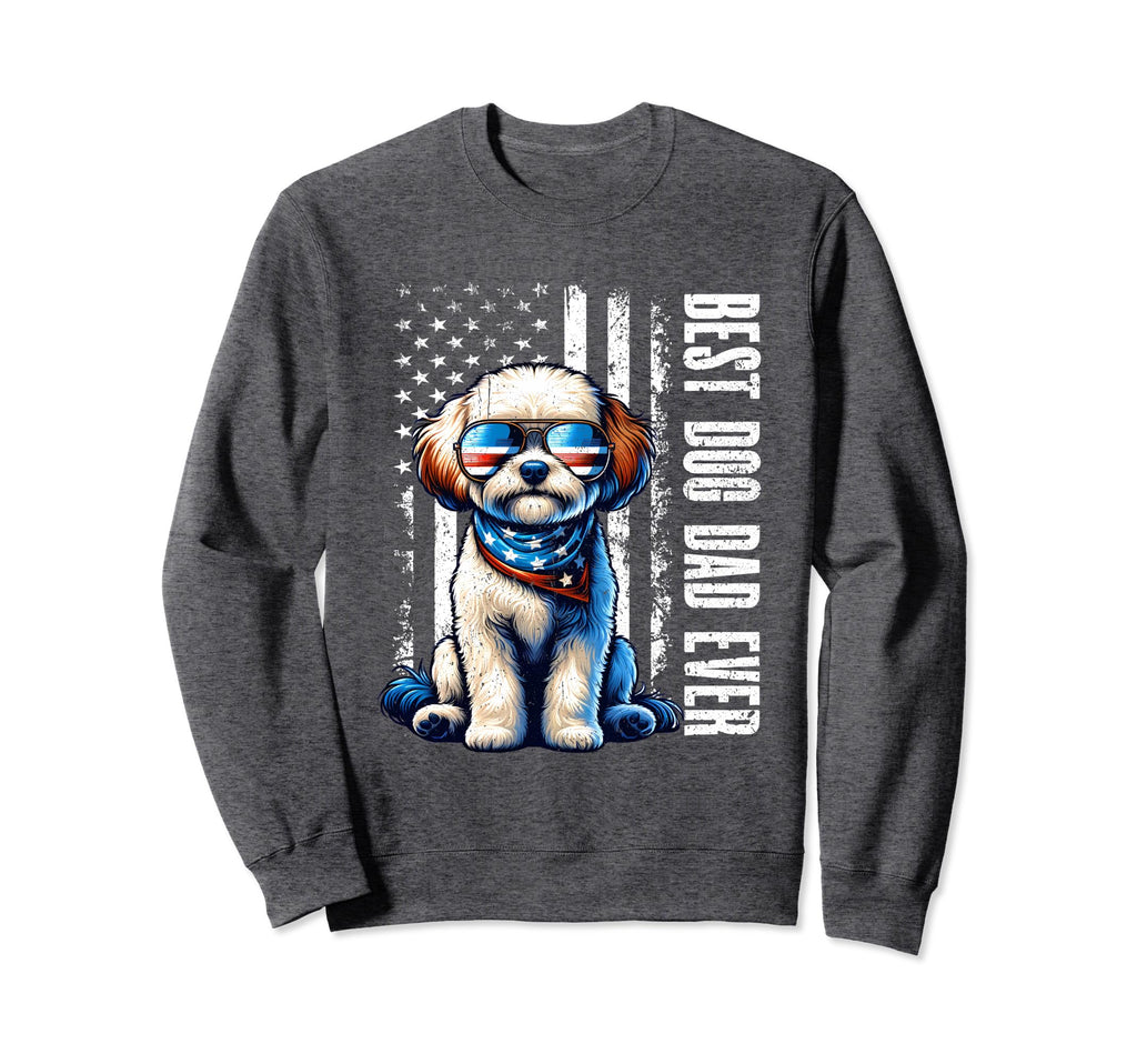 Best Dog Dad Ever American Flag Sweatshirt - Unique Graphic Unisex - T-Shirt, Sweatshirt, Hoodie