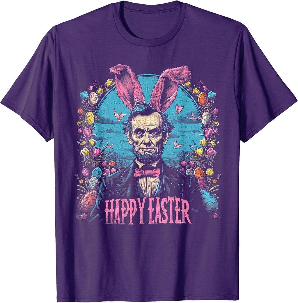 Happy Easter Abraham Lincoln Rabbit Bunny Eggs Basket - Adult & Kids T-Shirts, Sweatshirts & Hoodies apparel design preview 1