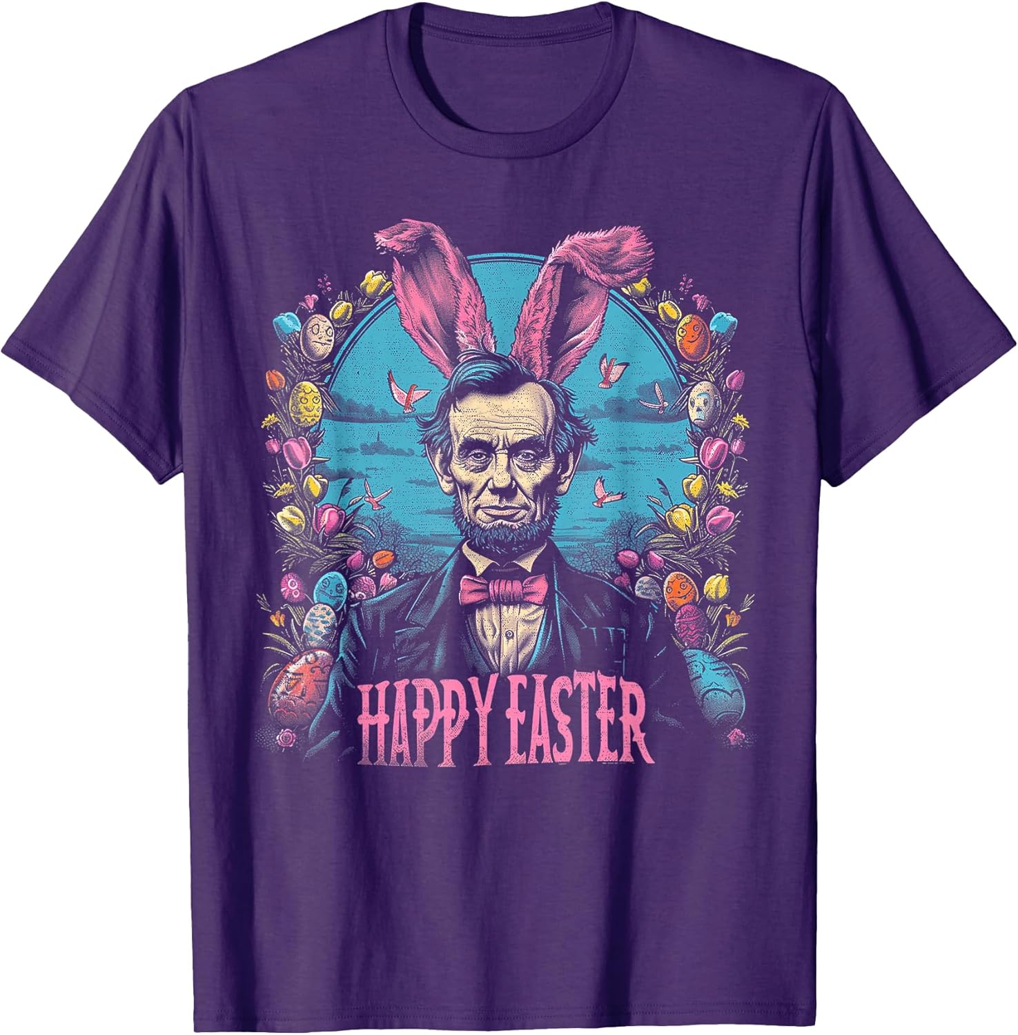 Happy Easter Abraham Lincoln Rabbit Bunny Eggs Basket - Adult & Kids T-Shirts, Sweatshirts & Hoodies apparel design preview 1