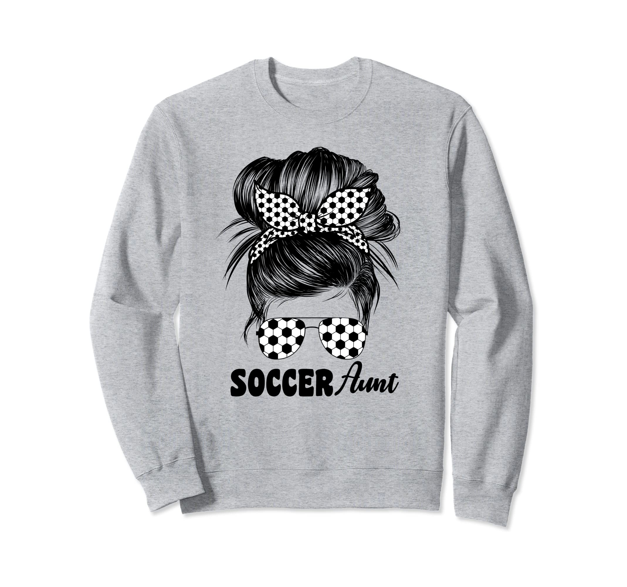 Soccer Aunt Auntie Messy Bun Sweatshirt - Minimalist Print for Adults - T-Shirt, Sweatshirt, Hoodie