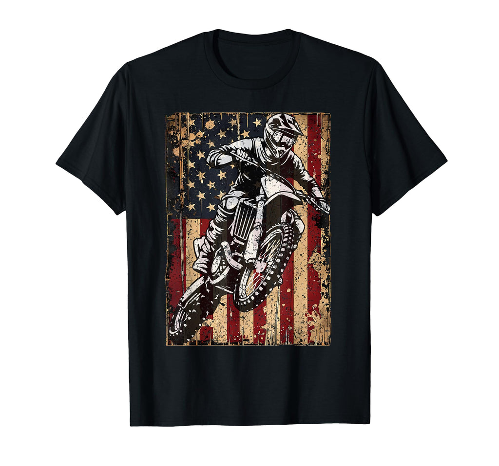 Dirt Bike Usa Flag Motocross Riders T-Shirt - Minimalist Print Men Women - T-Shirt, Sweatshirt, Hoodie