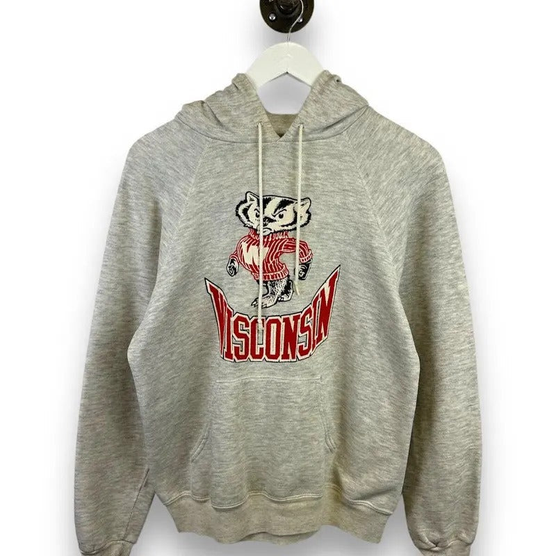 Vintage 80s 90s Wisconsin Badgers NCAA Lee Hooded - Adult & Kids T-Shirts, Sweatshirts & Hoodies apparel design preview 1