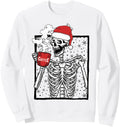 Skeleton Drinking Coffee Smiling Skull Hoodie - Unique Graphic for Adults - T-Shirt, Sweatshirt, Hoodie
