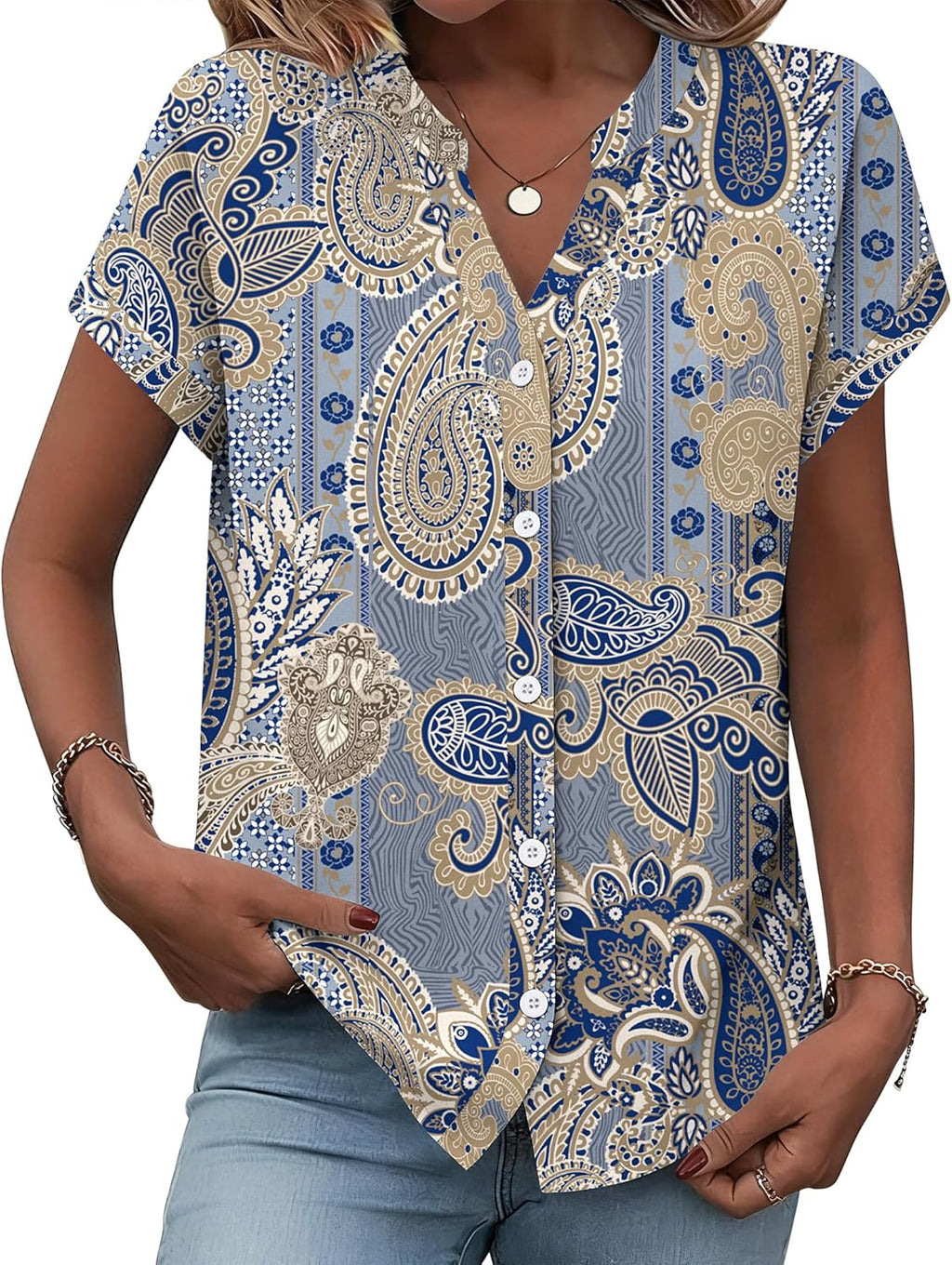 Button Down for Women Short Sleeve Tops V Neck Collar - Adult & Kids T-Shirts, Sweatshirts & Hoodies apparel design preview 1
