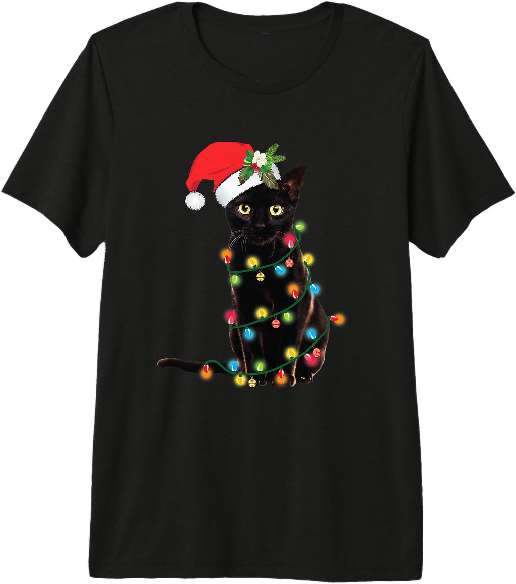 Exclusive Santa Black Cat Tangled Up Hoodie - Custom Art Print Men Women - T-Shirt, Sweatshirt, Hoodie