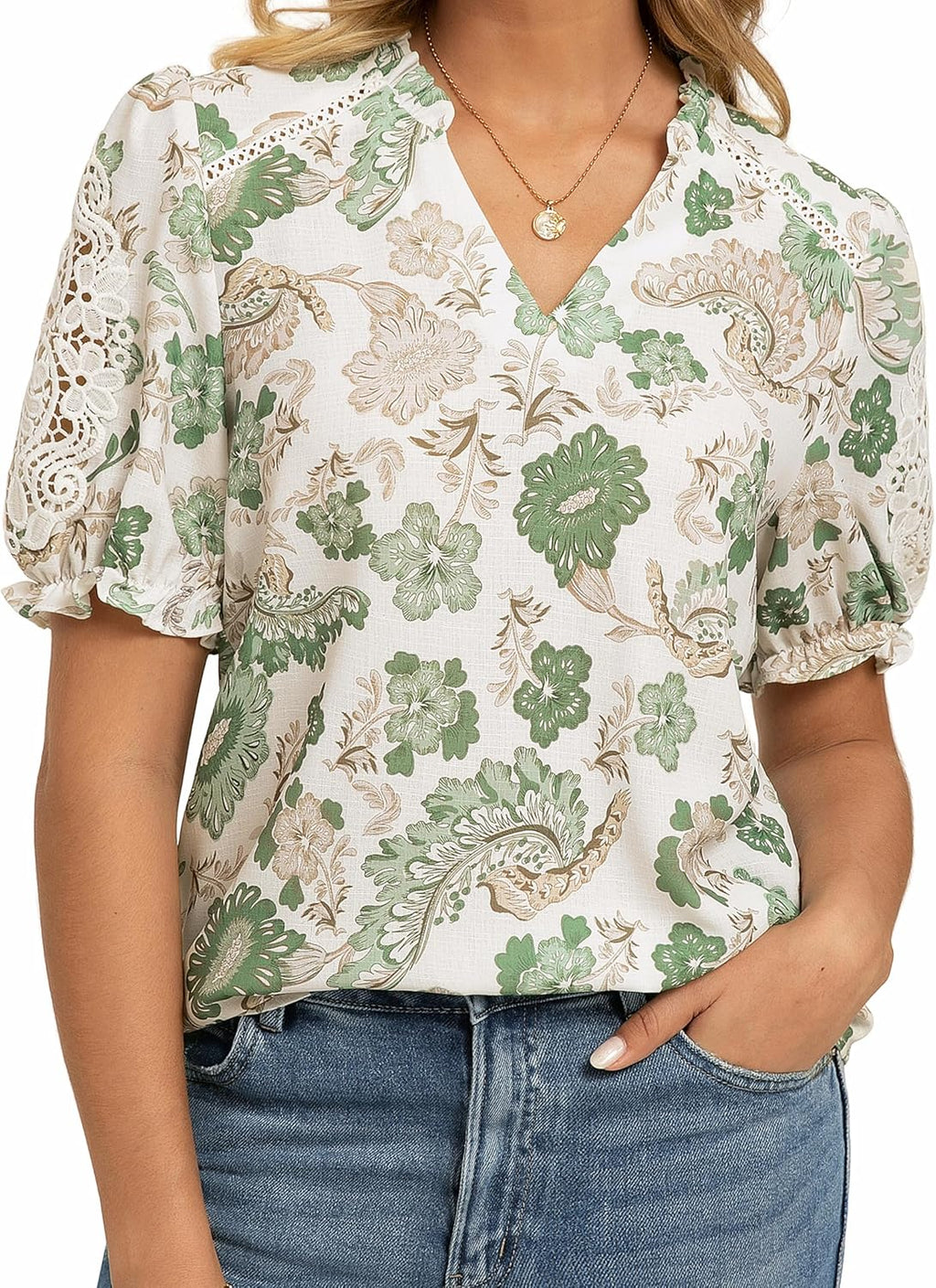 Women Boho Floral Tops, Summer Short Sleeve V Neck - Adult & Kids T-Shirts, Sweatshirts & Hoodies apparel design preview 1