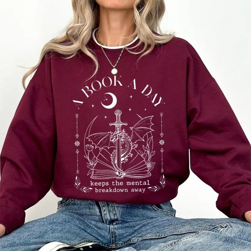 Book Day Keeps Mental Breakdown Away Dragon Fantasy - Adult & Kids T-Shirts, Sweatshirts & Hoodies apparel design preview 1
