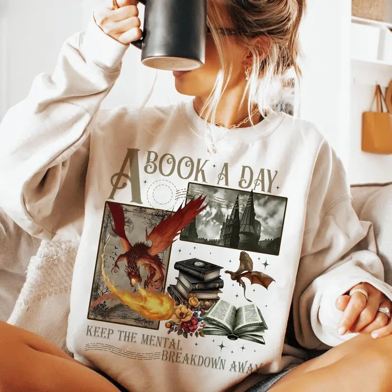 Book Day Keeps Mental Breakdown Away Lover Fantasy - Adult & Kids T-Shirts, Sweatshirts & Hoodies apparel design preview 1