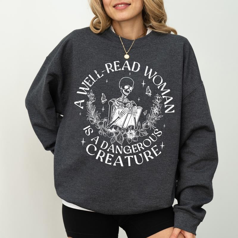 Well Read Woman Is Dangerous Creature Feminism Long - Adult & Kids T-Shirts, Sweatshirts & Hoodies apparel design preview 1