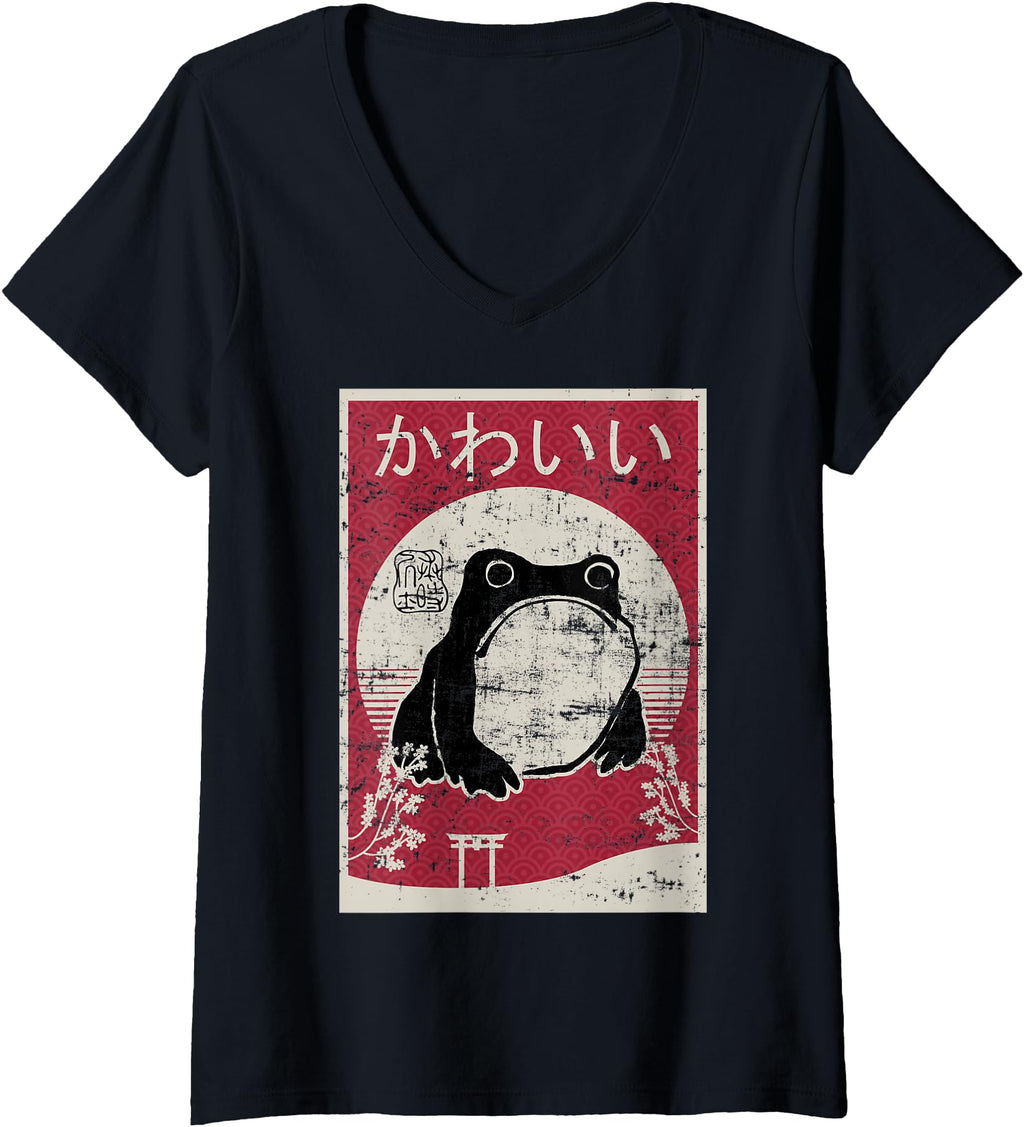 Womens Grumpy Frog Woodblock Ukiyo T-Shirt - Minimalist Print Unisex - T-Shirt, Sweatshirt, Hoodie