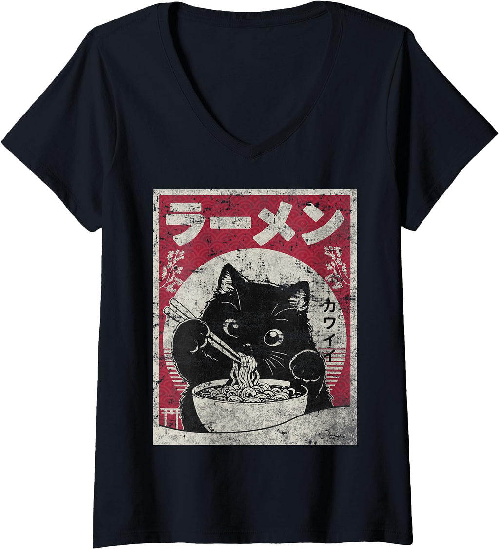 Original Womens Kawaii Cat Eating Ramen Hoodie - Aesthetic Graphic Unisex - T-Shirt, Sweatshirt, Hoodie